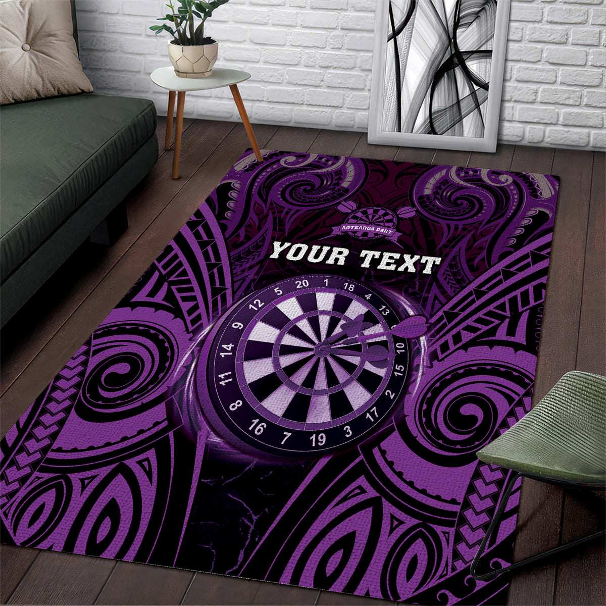 Personalised New Zealand Darts Area Rug Purple Dart Board Maori Pattern