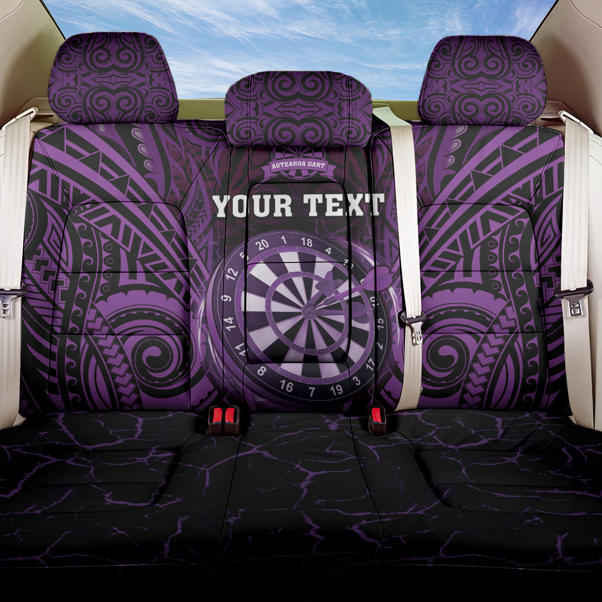 Personalised New Zealand Darts Back Car Seat Cover Purple Dart Board Maori Pattern LT05