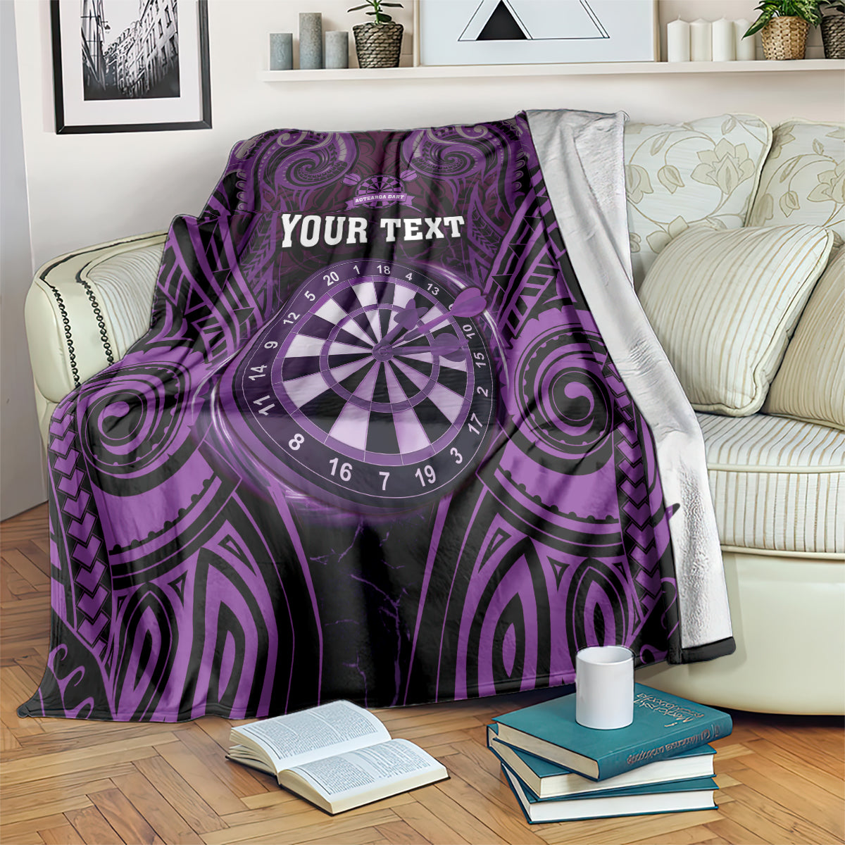 Personalised New Zealand Darts Blanket Purple Dart Board Maori Pattern