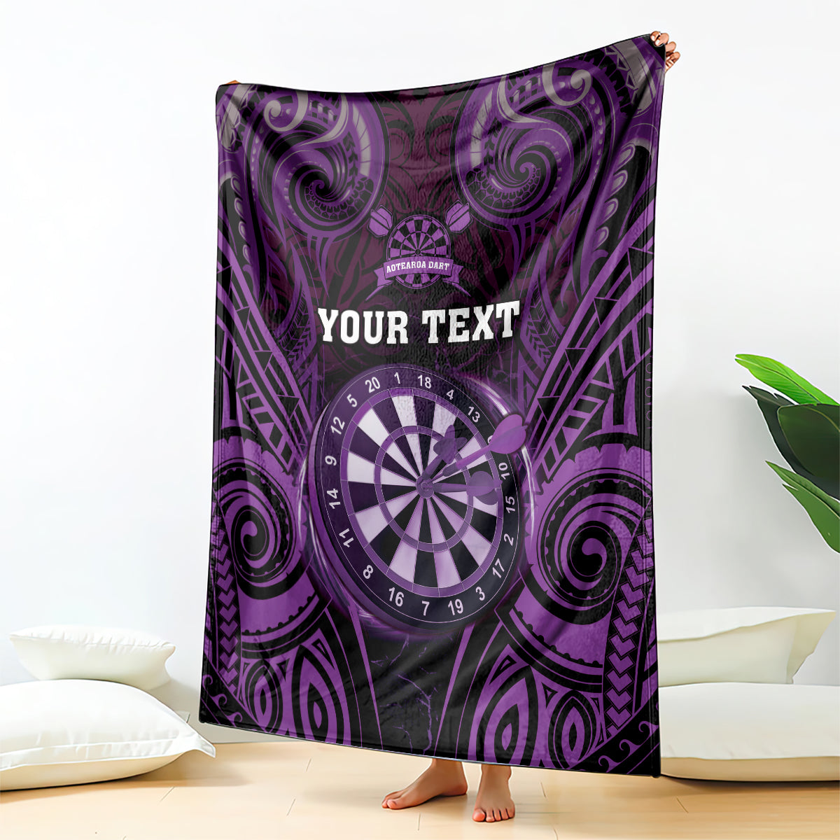 Personalised New Zealand Darts Blanket Purple Dart Board Maori Pattern LT05 - Polynesian Pride