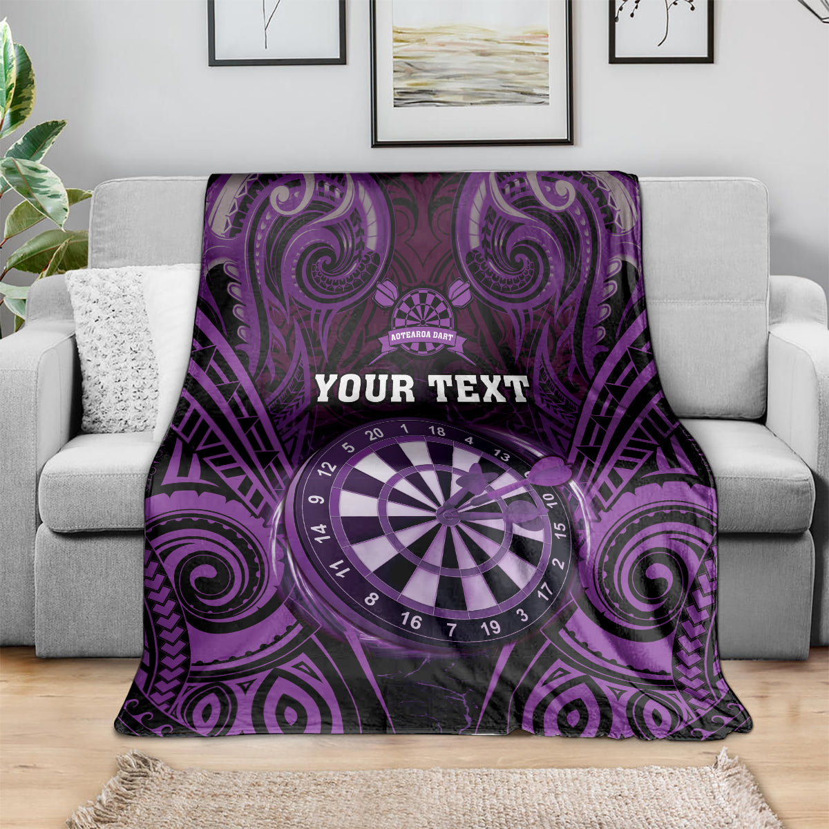 Personalised New Zealand Darts Blanket Purple Dart Board Maori Pattern LT05 - Polynesian Pride