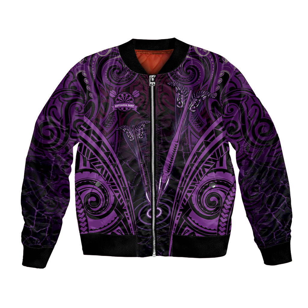 Personalised New Zealand Darts Bomber Jacket Purple Dart Board Maori Pattern LT05 Unisex Purple - Polynesian Pride
