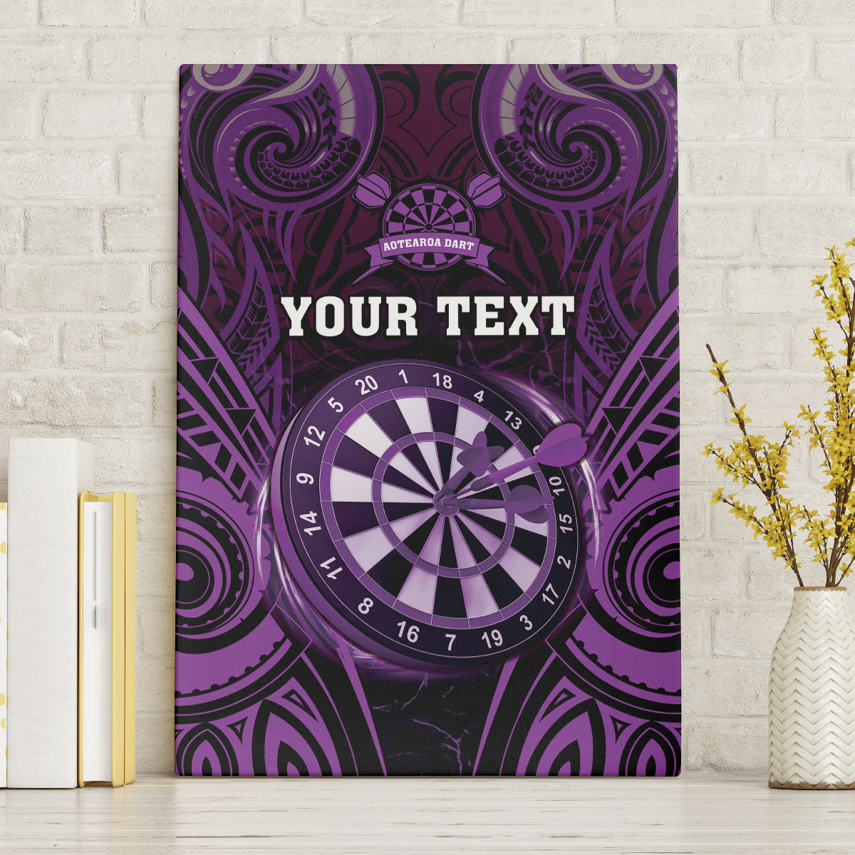 Personalised New Zealand Darts Canvas Wall Art Purple Dart Board Maori Pattern LT05 Without Frame Purple - Polynesian Pride
