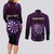 Personalised New Zealand Darts Couples Matching Long Sleeve Bodycon Dress and Long Sleeve Button Shirt Purple Dart Board Maori Pattern