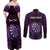 Personalised New Zealand Darts Couples Matching Off Shoulder Maxi Dress and Long Sleeve Button Shirt Purple Dart Board Maori Pattern