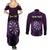 Personalised New Zealand Darts Couples Matching Summer Maxi Dress and Long Sleeve Button Shirt Purple Dart Board Maori Pattern