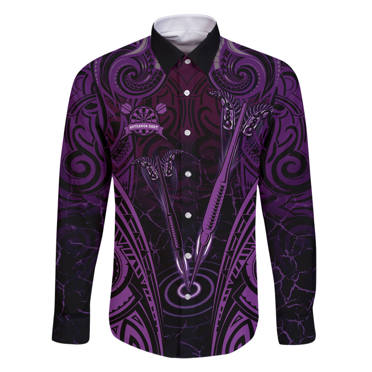 Personalised New Zealand Darts Family Matching Off Shoulder Maxi Dress and Hawaiian Shirt Purple Dart Board Maori Pattern