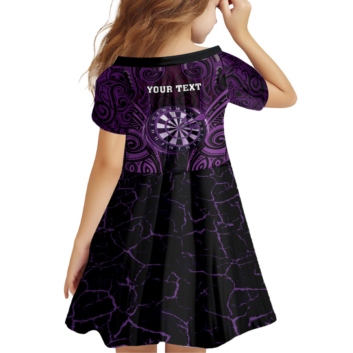 Personalised New Zealand Darts Family Matching Off Shoulder Short Dress and Hawaiian Shirt Purple Dart Board Maori Pattern