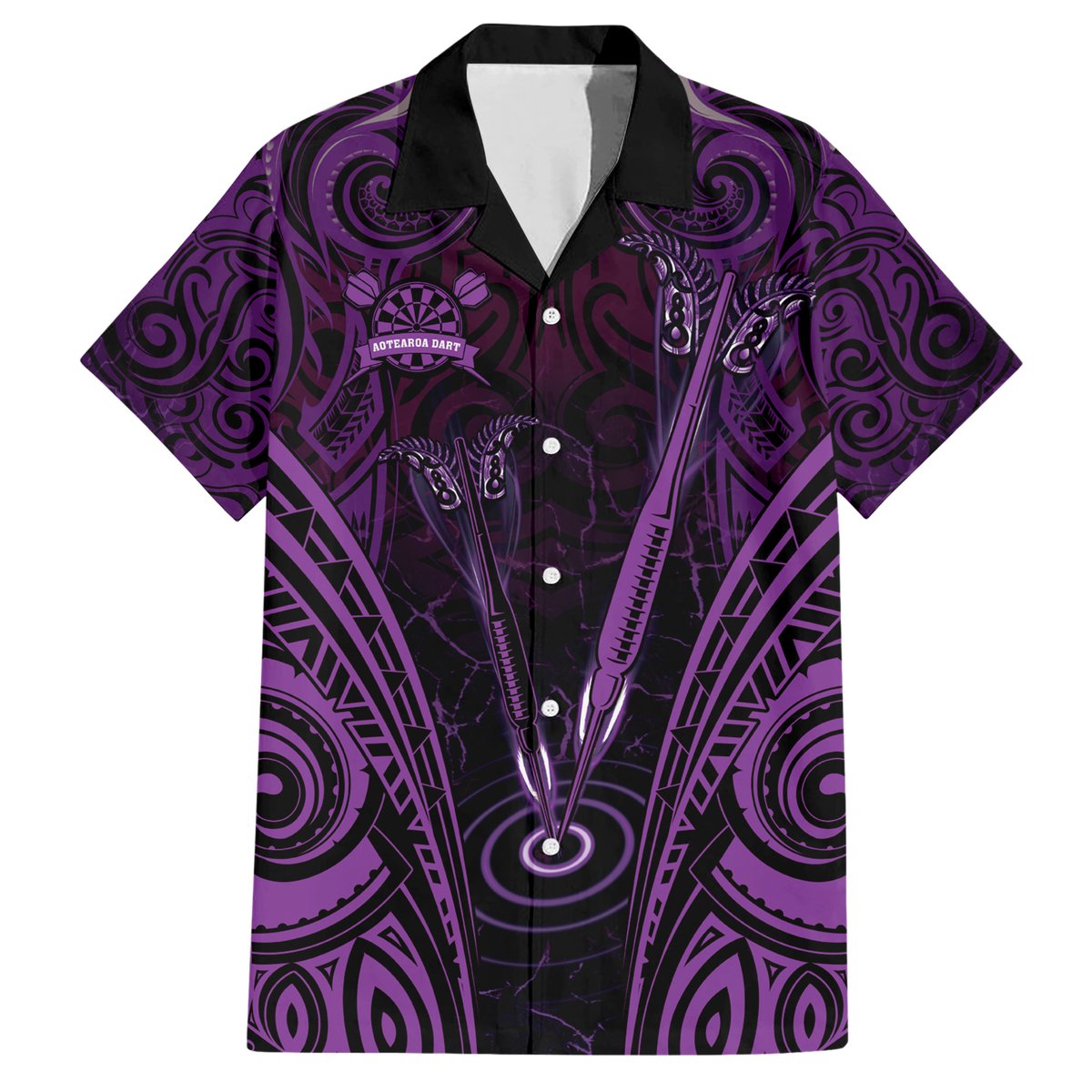 Personalised New Zealand Darts Hawaiian Shirt Purple Dart Board Maori Pattern LT05 Purple - Polynesian Pride