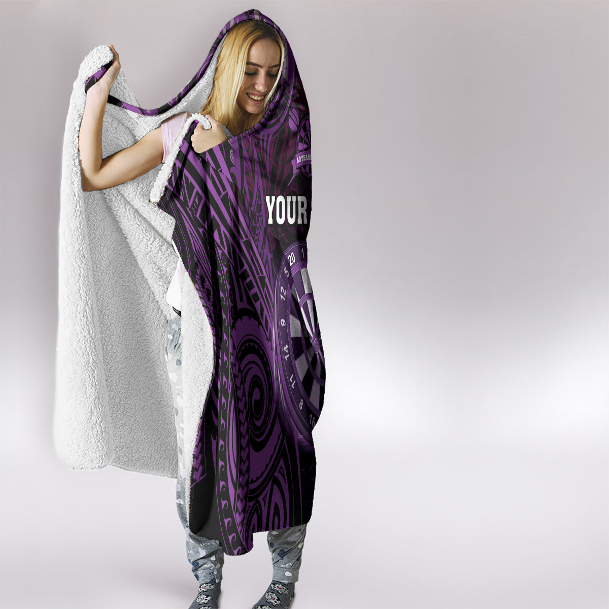 Personalised New Zealand Darts Hooded Blanket Purple Dart Board Maori Pattern LT05 - Polynesian Pride