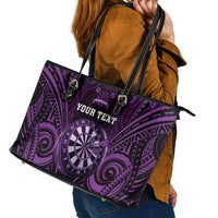 Personalised New Zealand Darts Leather Tote Bag Purple Dart Board Maori Pattern LT05 - Polynesian Pride