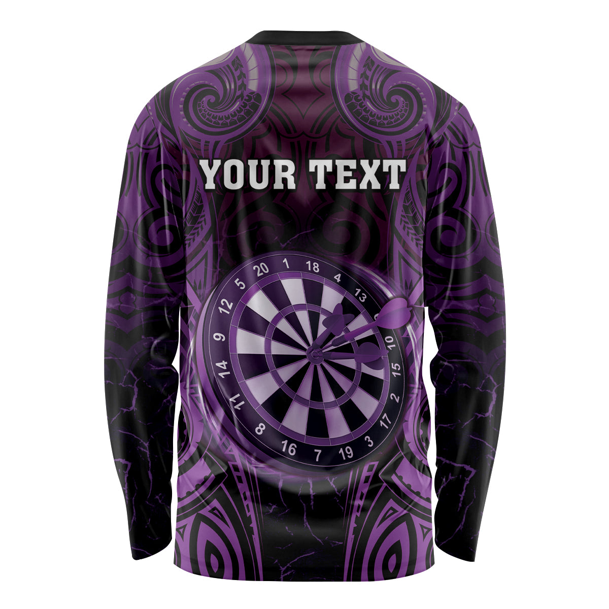 Personalised New Zealand Darts Long Sleeve Shirt Purple Dart Board Maori Pattern