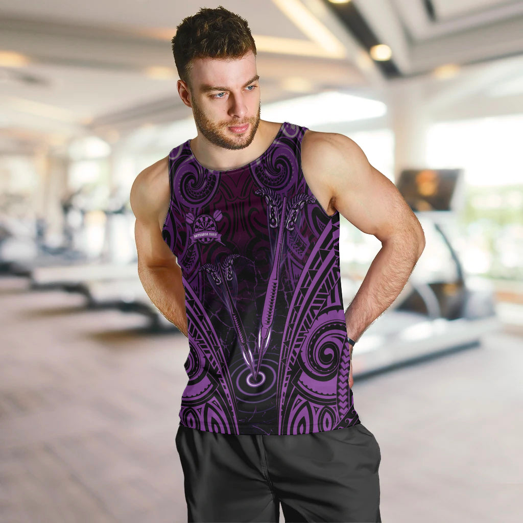 Personalised New Zealand Darts Men Tank Top Purple Dart Board Maori Pattern