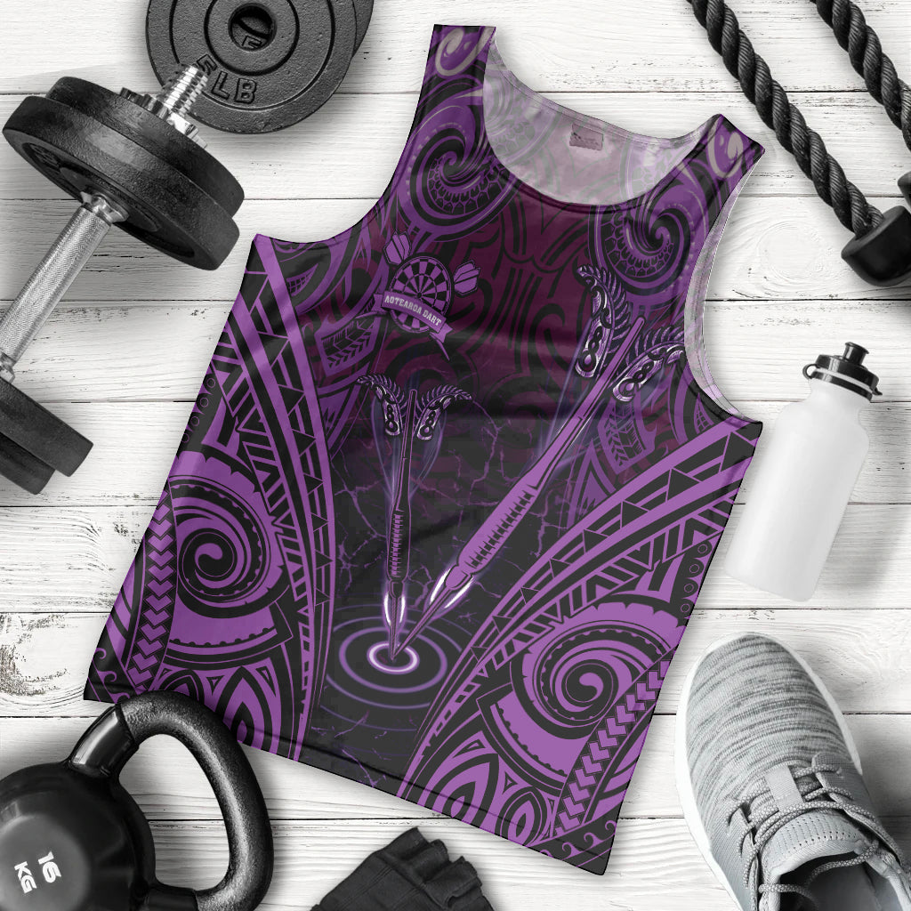 Personalised New Zealand Darts Men Tank Top Purple Dart Board Maori Pattern LT05 - Polynesian Pride