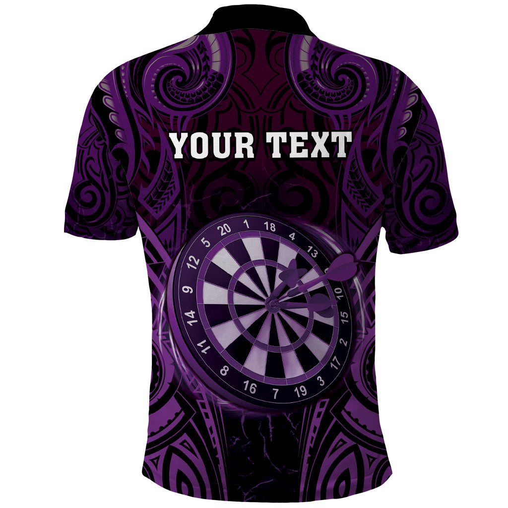 Personalised New Zealand Darts Polo Shirt Purple Dart Board Maori Pattern