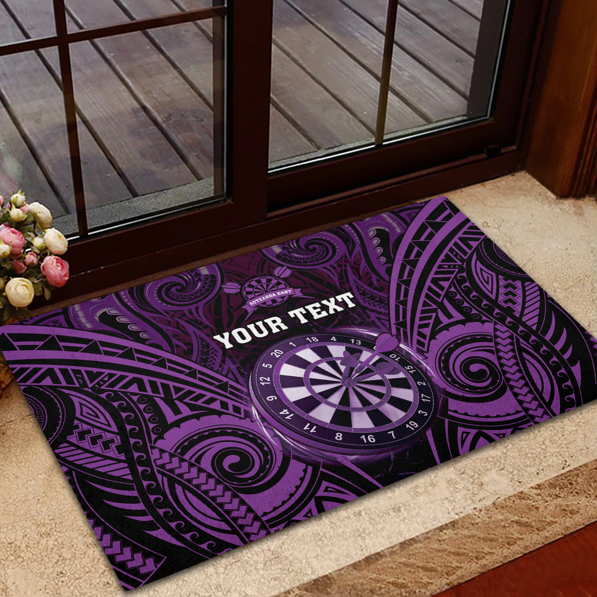 Personalised New Zealand Darts Rubber Doormat Purple Dart Board Maori Pattern LT05 - Polynesian Pride