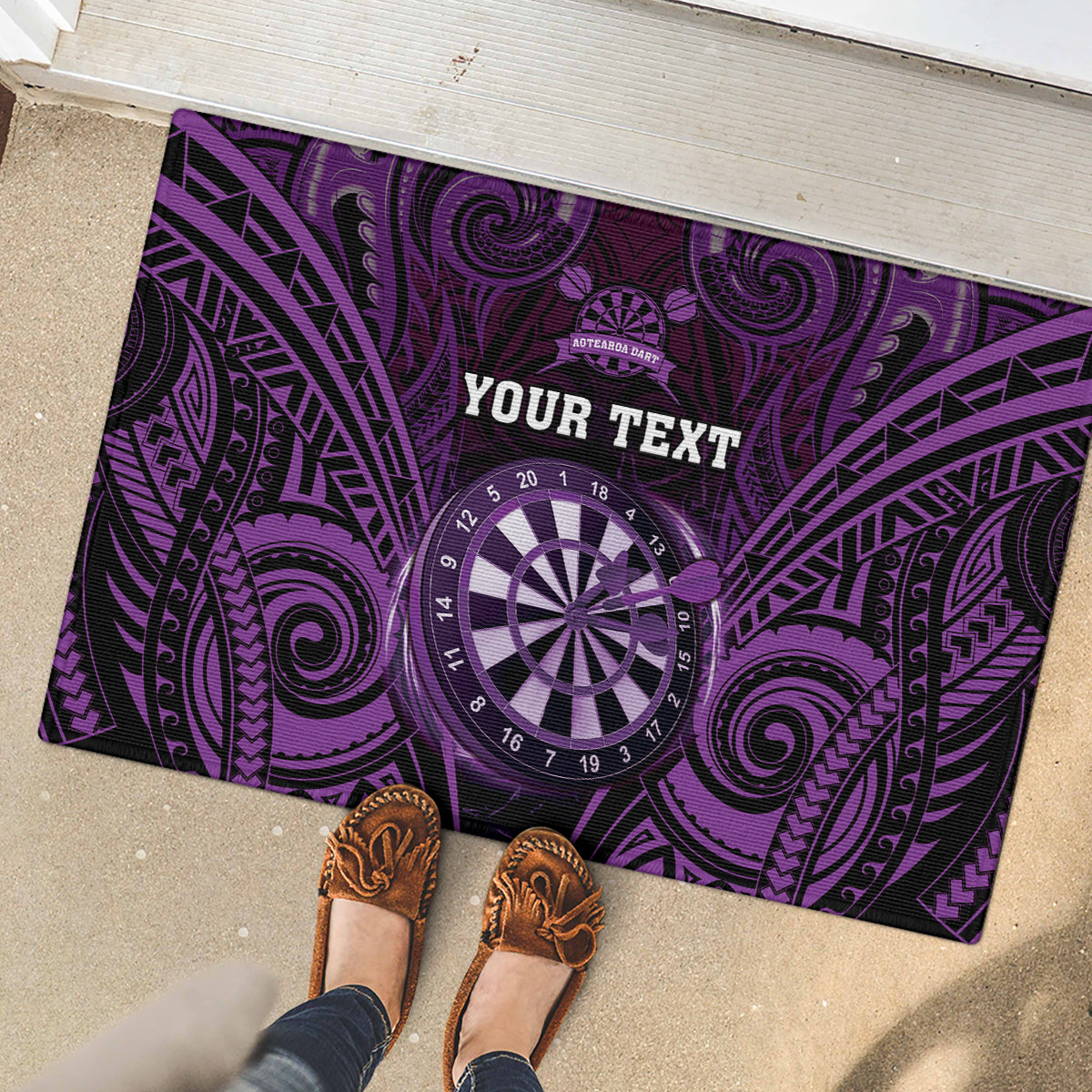 Personalised New Zealand Darts Rubber Doormat Purple Dart Board Maori Pattern LT05 - Polynesian Pride