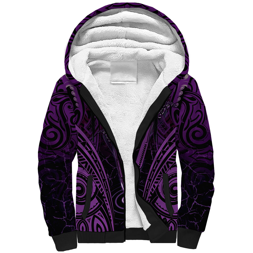 Personalised New Zealand Darts Sherpa Hoodie Purple Dart Board Maori Pattern