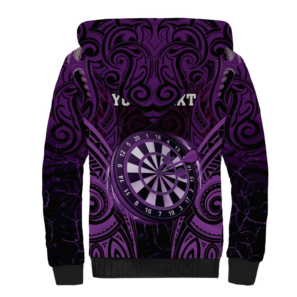 Personalised New Zealand Darts Sherpa Hoodie Purple Dart Board Maori Pattern LT05 - Polynesian Pride
