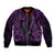 Personalised New Zealand Darts Sleeve Zip Bomber Jacket Purple Dart Board Maori Pattern