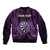 Personalised New Zealand Darts Sleeve Zip Bomber Jacket Purple Dart Board Maori Pattern