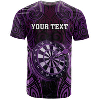 Personalised New Zealand Darts T Shirt Purple Dart Board Maori Pattern