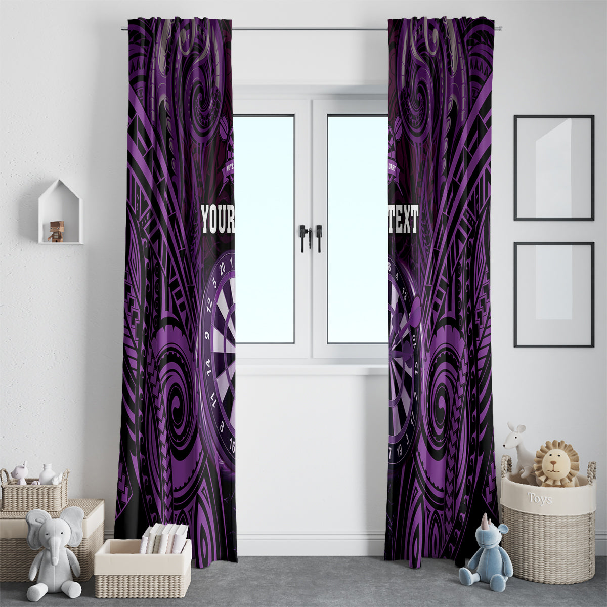 Personalised New Zealand Darts Window Curtain Purple Dart Board Maori Pattern LT05 - Polynesian Pride