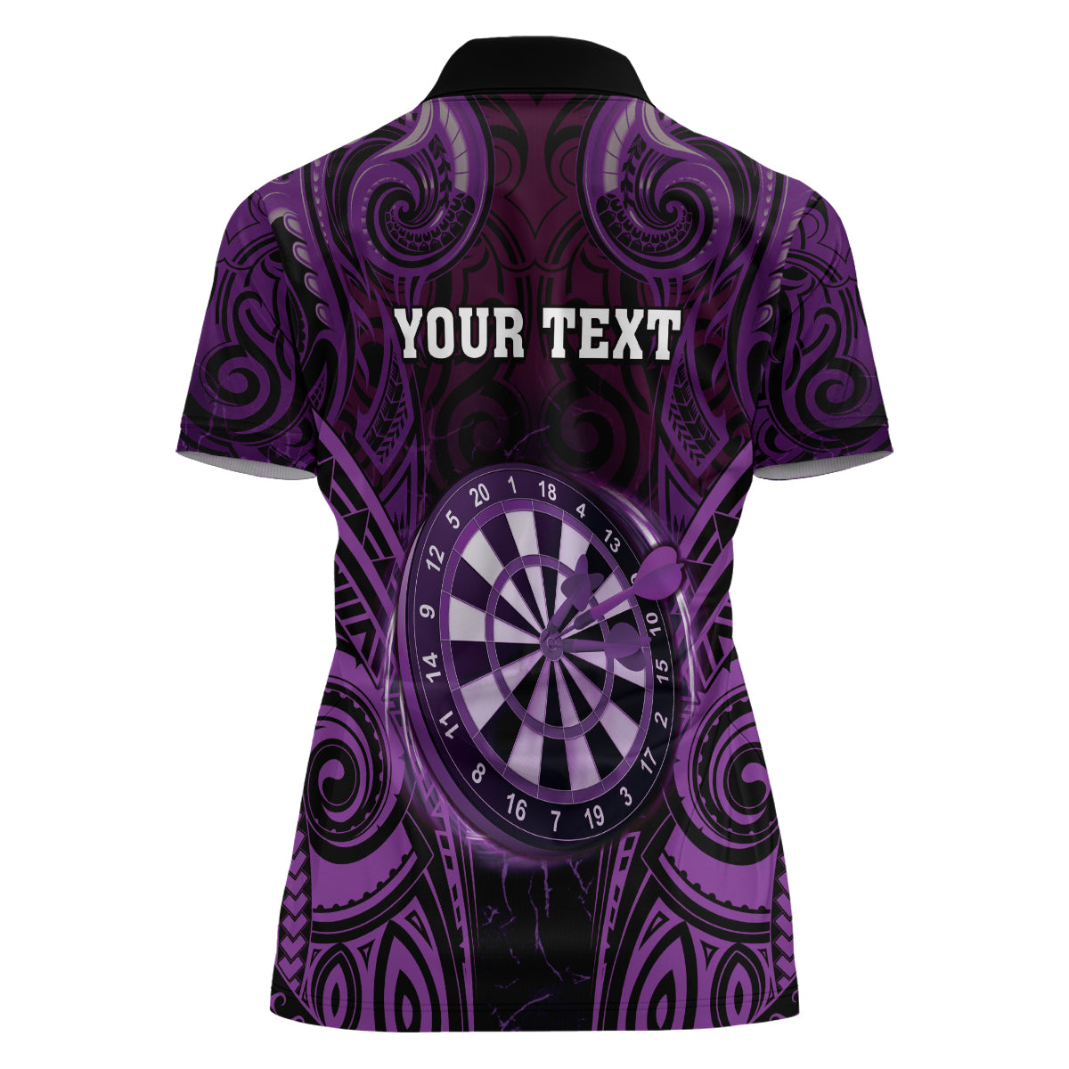 Personalised New Zealand Darts Women Polo Shirt Purple Dart Board Maori Pattern