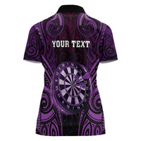 Personalised New Zealand Darts Women Polo Shirt Purple Dart Board Maori Pattern