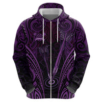 Personalised New Zealand Darts Zip Hoodie Purple Dart Board Maori Pattern