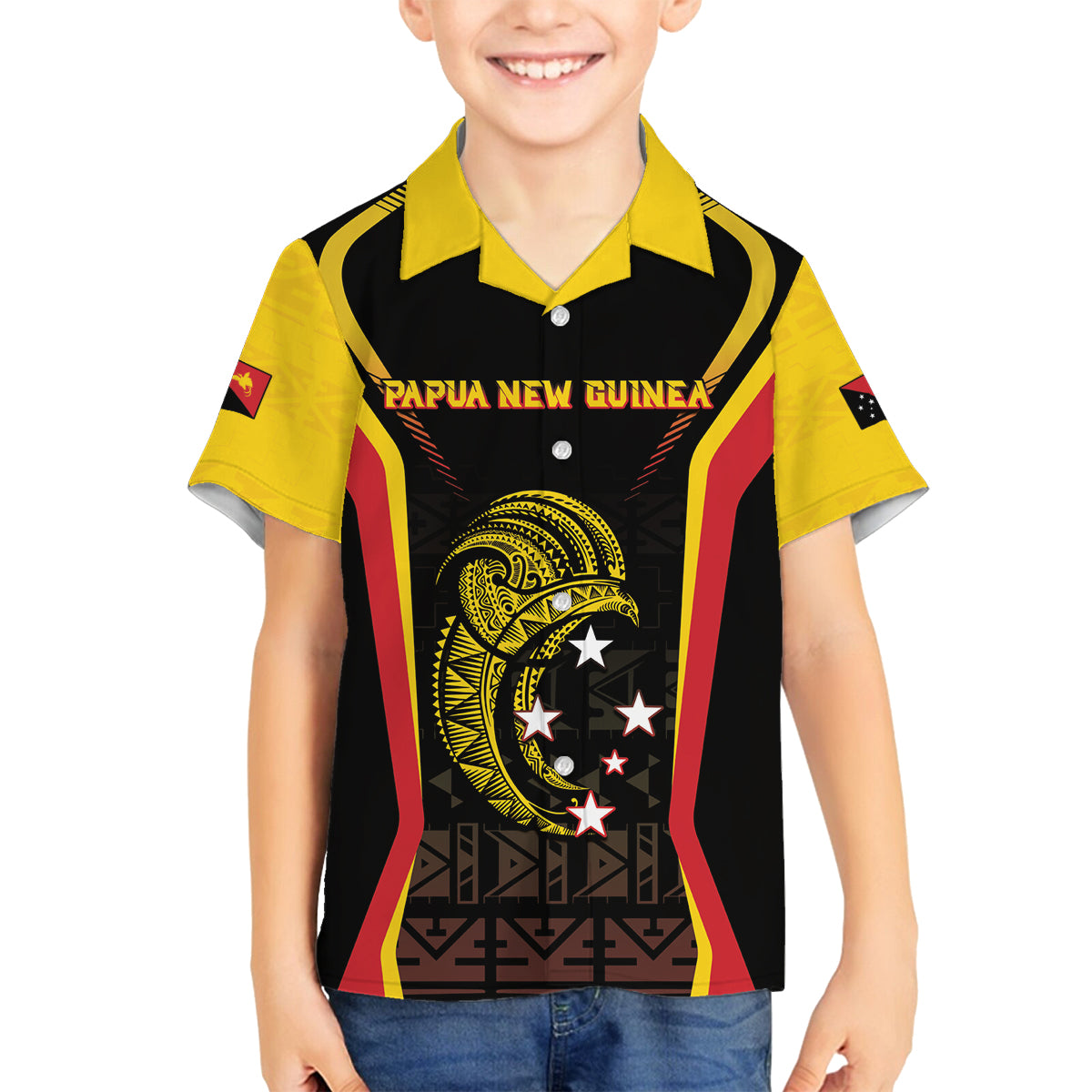 Custom Papua New Guinea Cricket Family Matching Off Shoulder Maxi Dress and Hawaiian Shirt 2024 World Cup