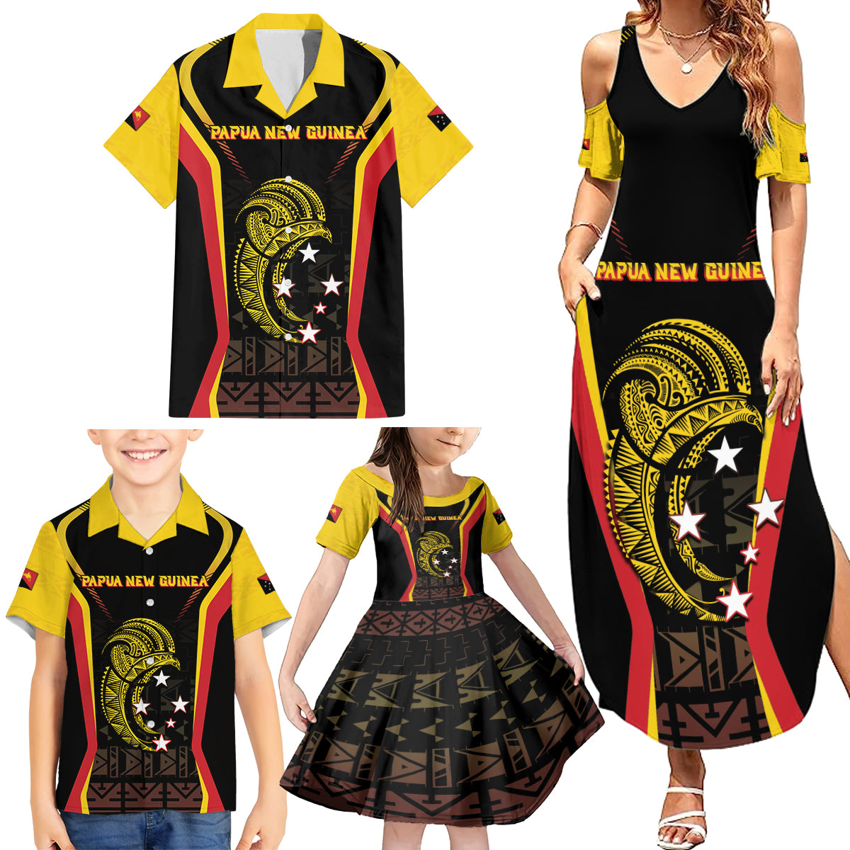 Custom Papua New Guinea Cricket Family Matching Summer Maxi Dress and Hawaiian Shirt 2024 World Cup