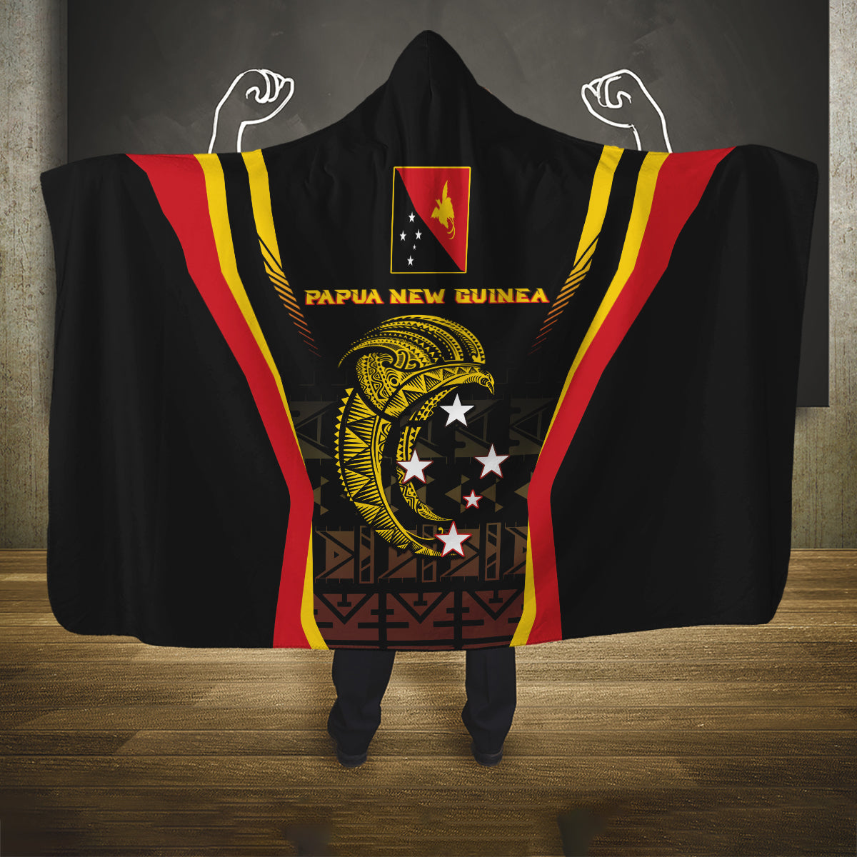 Papua New Guinea Cricket Hooded Blanket 2024 World Cup LT05 One Size Black - Polynesian Pride