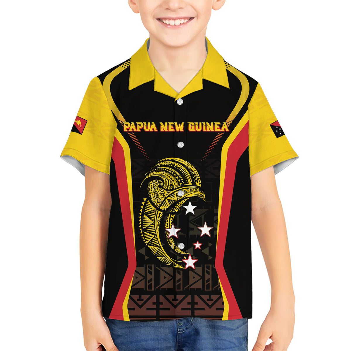 Custom Papua New Guinea Cricket Kid Hawaiian Shirt 2024 World Cup LT05 Kid Black - Polynesian Pride