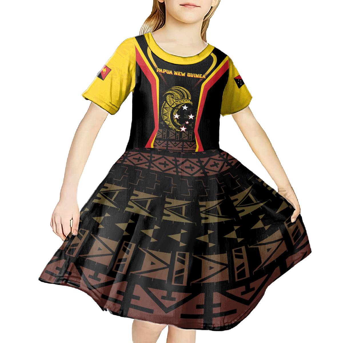 Custom Papua New Guinea Cricket Kid Short Sleeve Dress 2024 World Cup LT05 - Polynesian Pride
