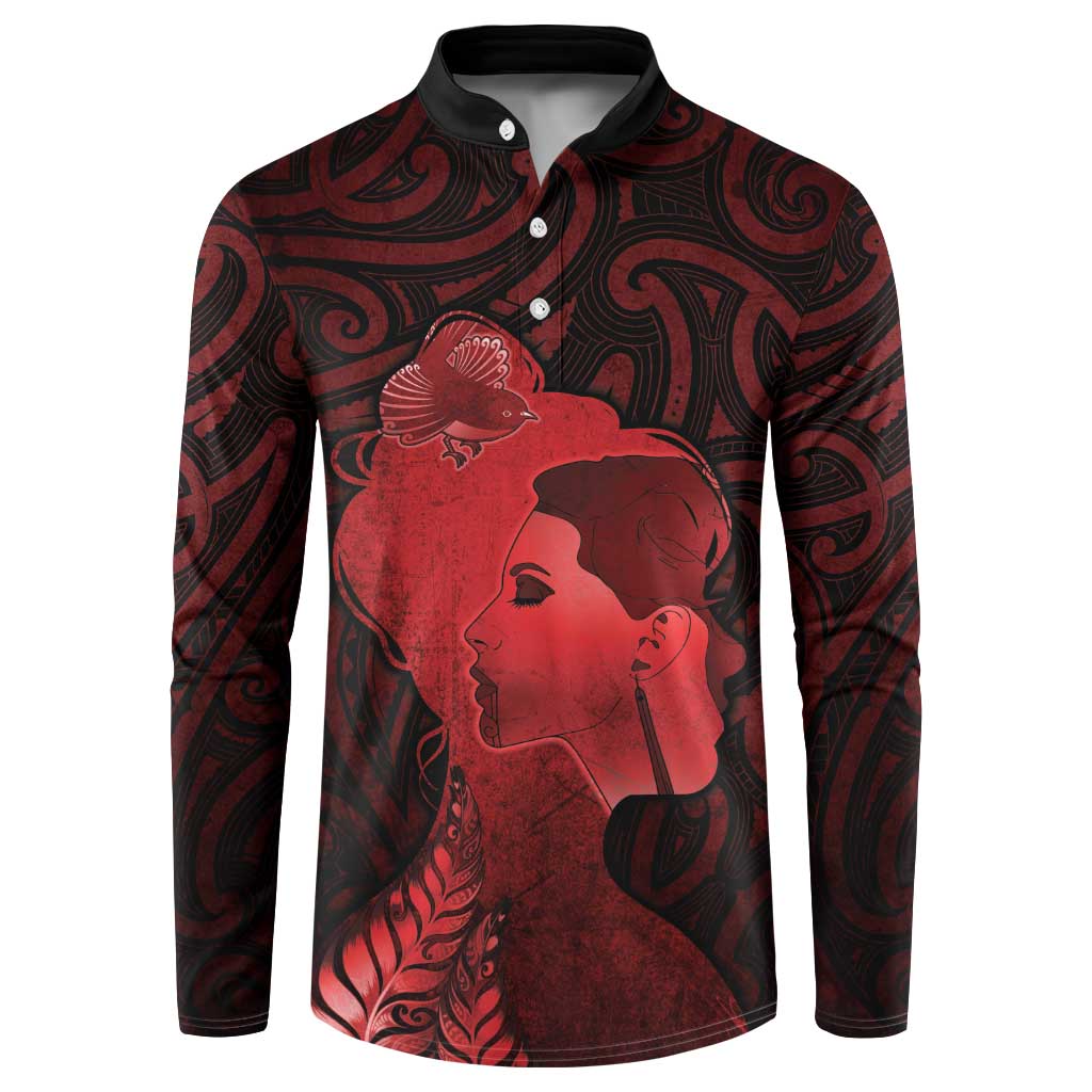 Aotearoa Mana Wahine Button Sweatshirt The Spiritual Power Of Women LT05 Red - Polynesian Pride
