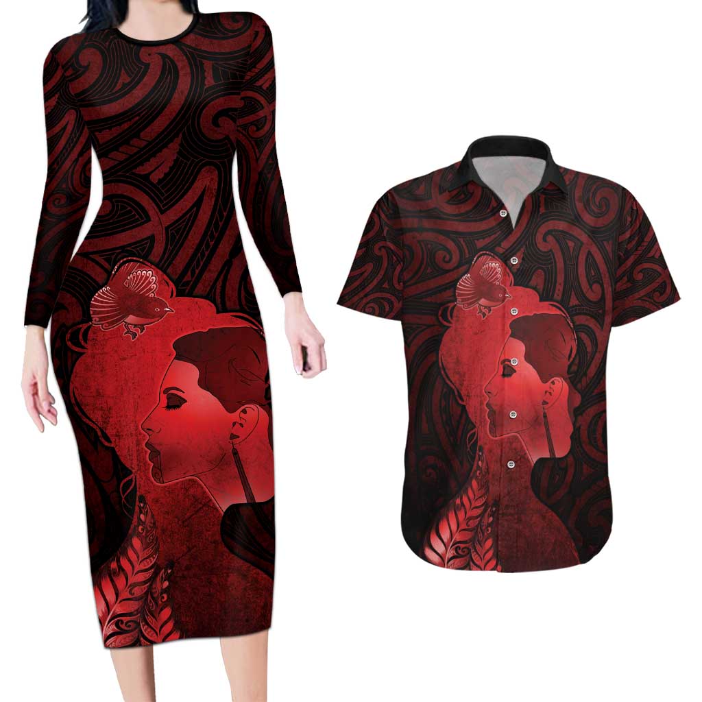 Aotearoa Mana Wahine Couples Matching Long Sleeve Bodycon Dress and Hawaiian Shirt The Spiritual Power Of Women