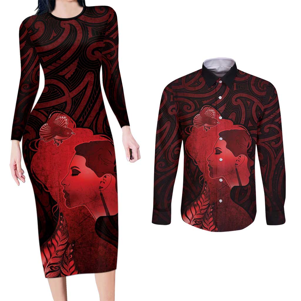 Aotearoa Mana Wahine Couples Matching Long Sleeve Bodycon Dress and Long Sleeve Button Shirt The Spiritual Power Of Women