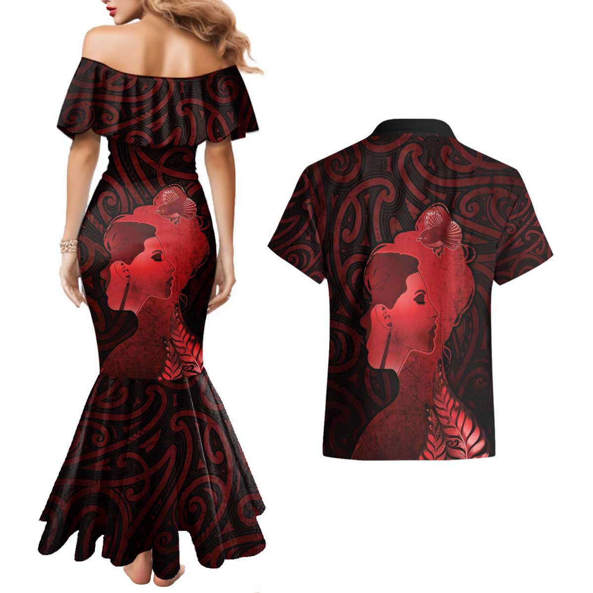 Aotearoa Mana Wahine Couples Matching Mermaid Dress and Hawaiian Shirt The Spiritual Power Of Women