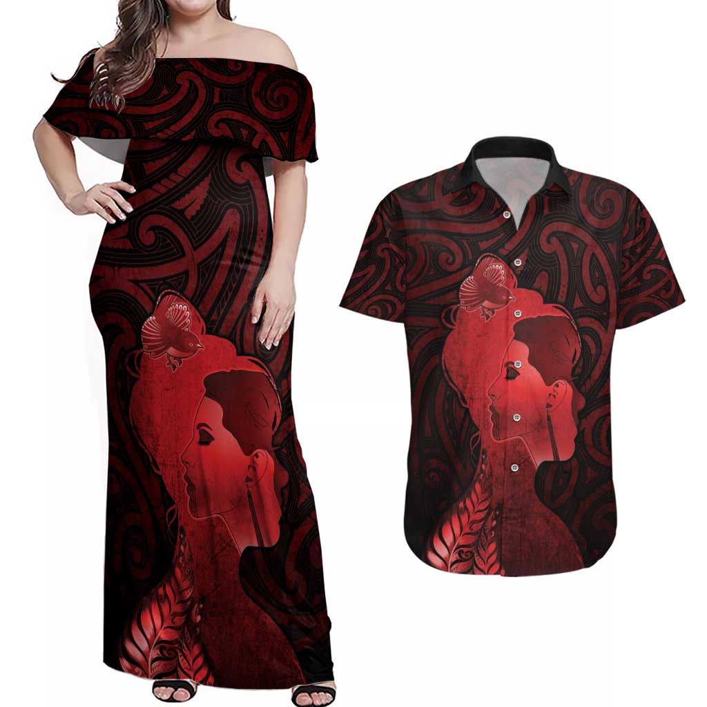 Aotearoa Mana Wahine Couples Matching Off Shoulder Maxi Dress and Hawaiian Shirt The Spiritual Power Of Women