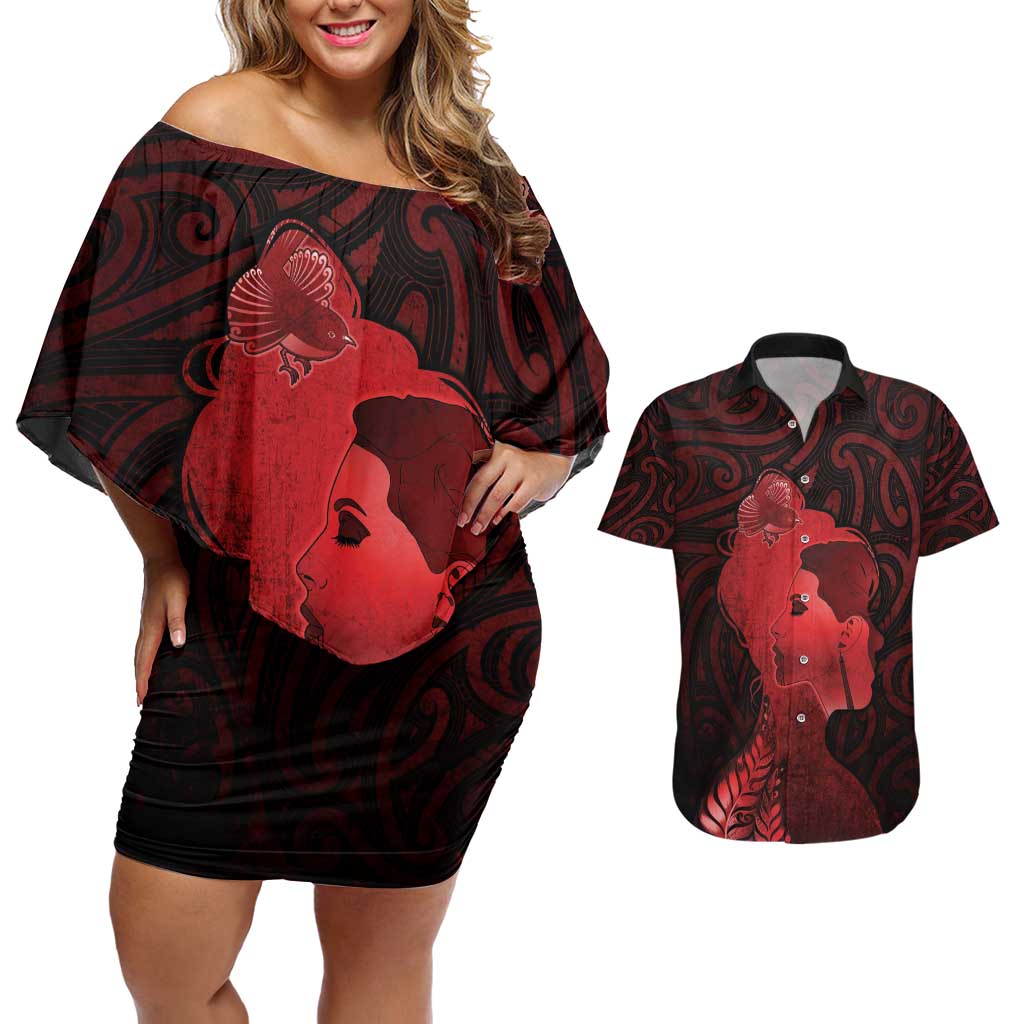Aotearoa Mana Wahine Couples Matching Off Shoulder Short Dress and Hawaiian Shirt The Spiritual Power Of Women
