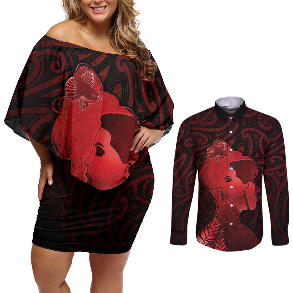 Aotearoa Mana Wahine Couples Matching Off Shoulder Short Dress and Long Sleeve Button Shirt The Spiritual Power Of Women