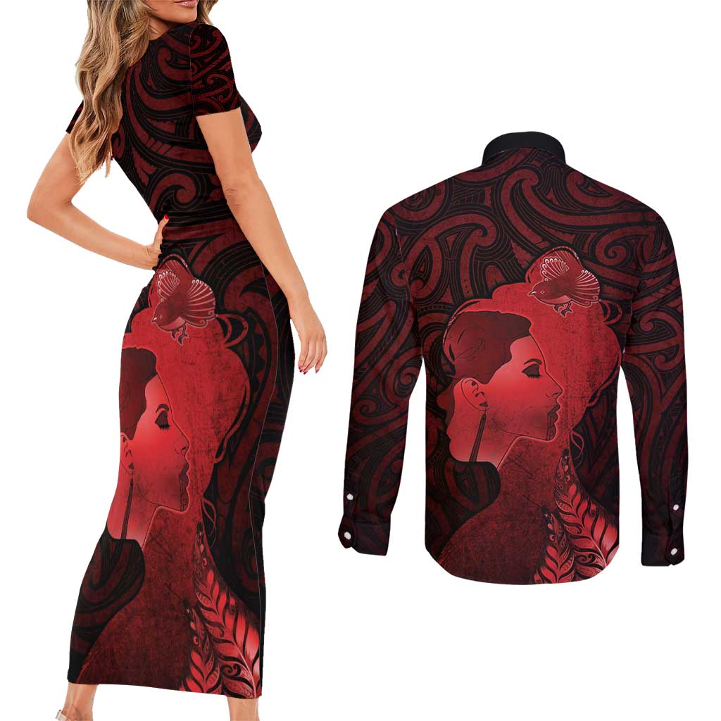 Aotearoa Mana Wahine Couples Matching Short Sleeve Bodycon Dress and Long Sleeve Button Shirt The Spiritual Power Of Women