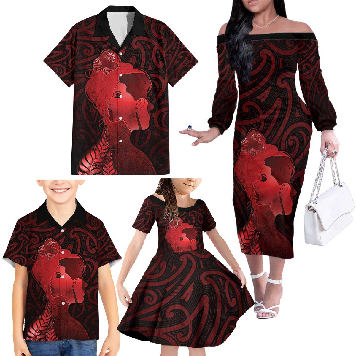 Aotearoa Mana Wahine Family Matching Off The Shoulder Long Sleeve Dress and Hawaiian Shirt The Spiritual Power Of Women