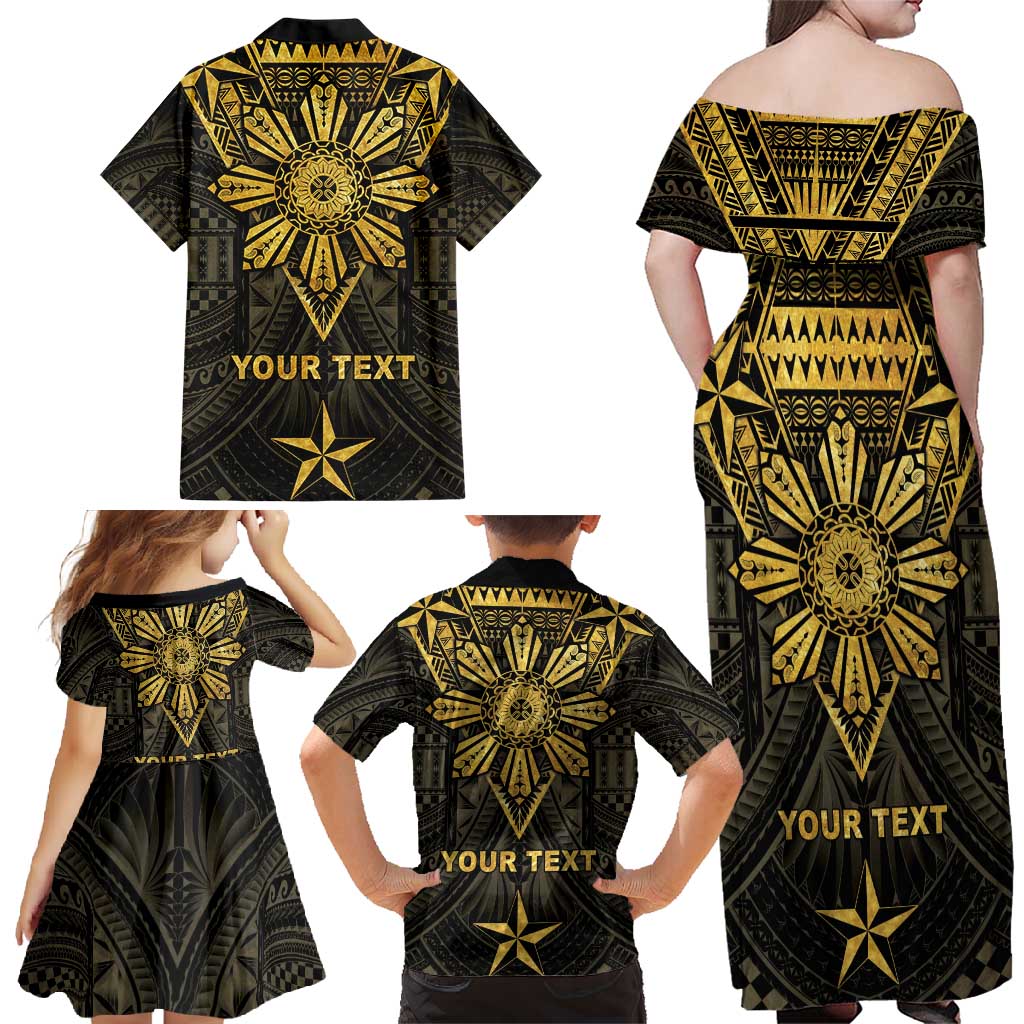 Personalised Philippines Independence Day Family Matching Off Shoulder Maxi Dress and Hawaiian Shirt Filipinos Sun Star Tribal