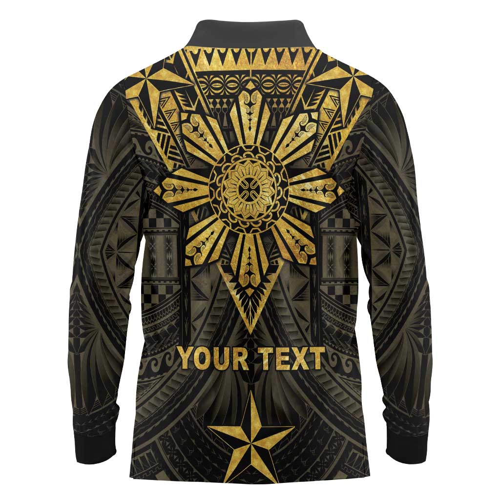 Personalised Philippines Independence Day Long Sleeve Polo Shirt Filipinos Sun Star Tribal