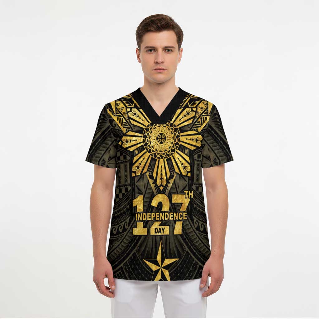 Personalised Philippines Independence Day Scrub Top Filipinos Sun Star Tribal - Polynesian Pride