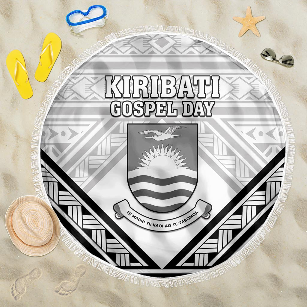Kiribati Gospel Day Beach Blanket Coat Of Arms Polynesian Pattern LT05 One Size 150cm White - Polynesian Pride