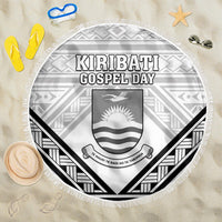 Kiribati Gospel Day Beach Blanket Coat Of Arms Polynesian Pattern LT05 One Size 150cm White - Polynesian Pride