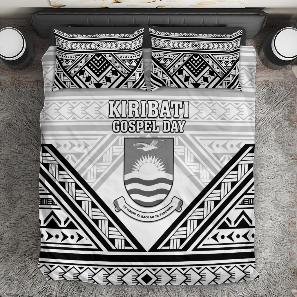 Kiribati Gospel Day Bedding Set Coat Of Arms Polynesian Pattern LT05 White - Polynesian Pride